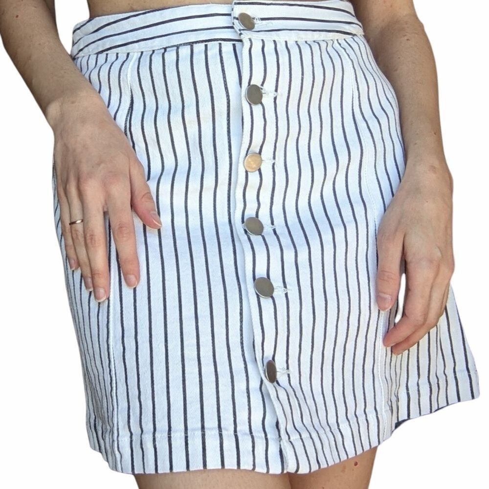 Altar'd State White and Blue Button Striped Skirt Size Medium
